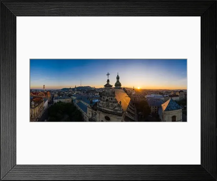 Framed Print : Lviv, Ukraine - August 24, 2020: Aerial view on Bernardine church in Lviv from drone Framed Print : Lviv, Ukraine - August 24, 2020: Aerial view on Bernardine church in Lviv from drone
