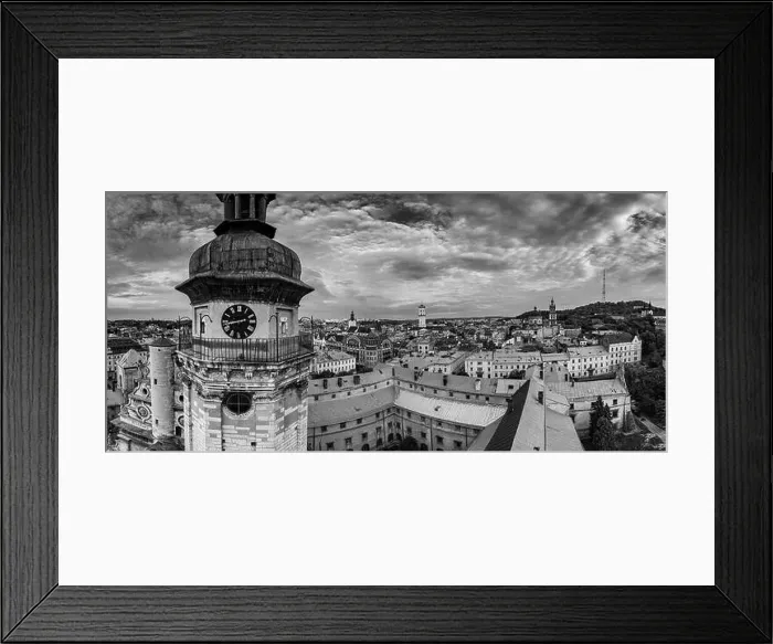 Framed Print : Lviv, Ukraine - August 24, 2020: Aerial view on Bernardine church in Lviv from drone Framed Print : Lviv, Ukraine - August 24, 2020: Aerial view on Bernardine church in Lviv from drone