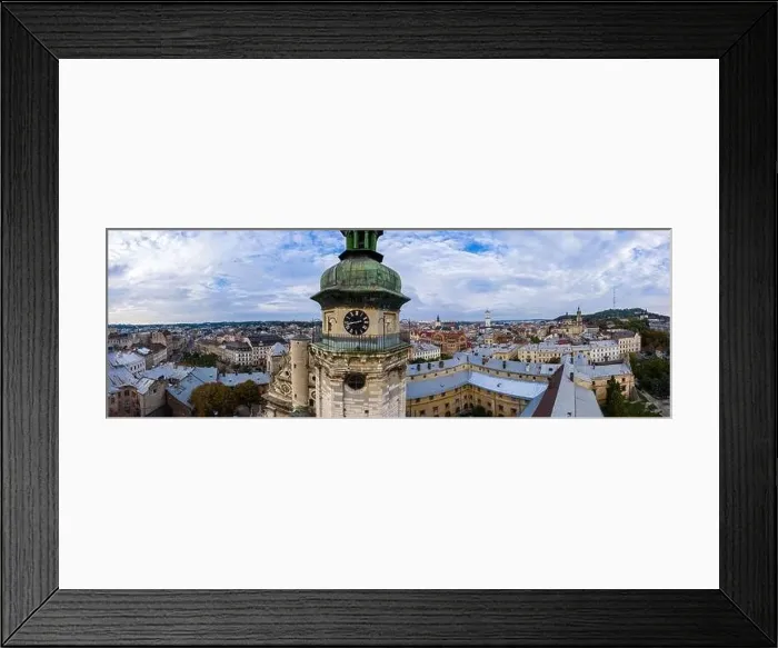 Framed Print : Lviv, Ukraine - August 24, 2020: Aerial view on Bernardine church in Lviv from drone Framed Print : Lviv, Ukraine - August 24, 2020: Aerial view on Bernardine church in Lviv from drone