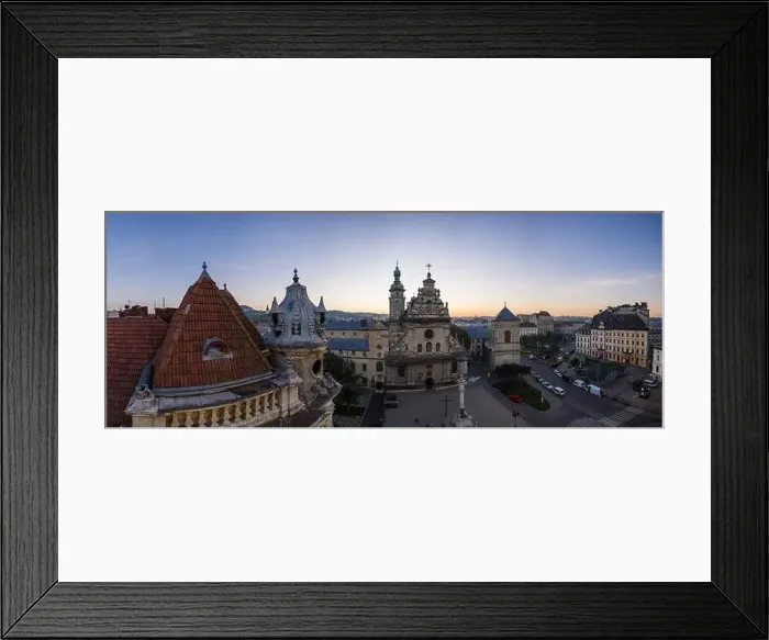 Framed Print : Lviv, Ukraine - August 24, 2020: Aerial view on Bernardine church in Lviv from drone Framed Print : Lviv, Ukraine - August 24, 2020: Aerial view on Bernardine church in Lviv from drone