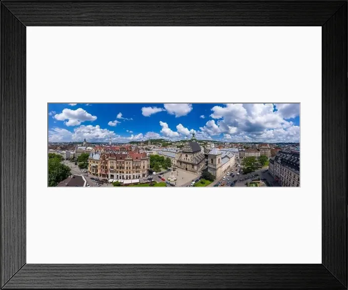 Framed Print : Lviv, Ukraine - August 24, 2020: Aerial view on Bernardine church in Lviv from drone Framed Print : Lviv, Ukraine - August 24, 2020: Aerial view on Bernardine church in Lviv from drone