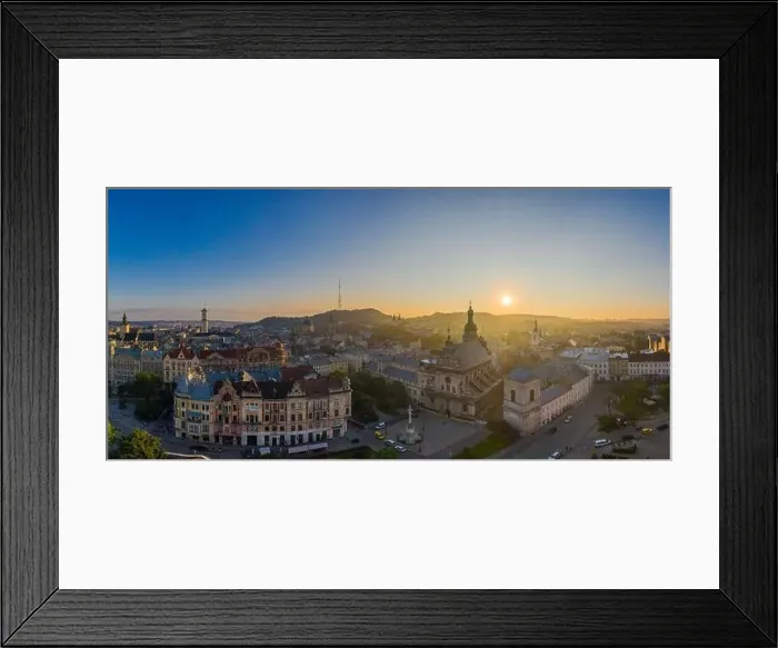Framed Print : Lviv, Ukraine - August 24, 2020: Aerial view on Bernardine church in Lviv from drone Framed Print : Lviv, Ukraine - August 24, 2020: Aerial view on Bernardine church in Lviv from drone