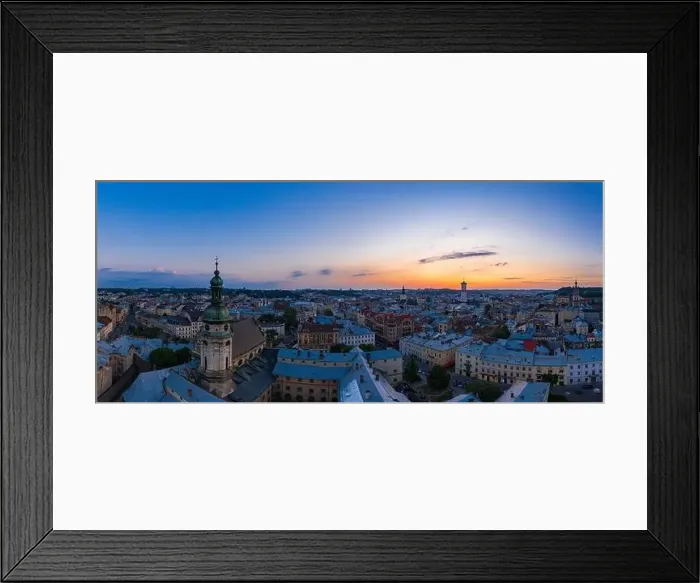 Framed Print : Lviv, Ukraine - August 24, 2020: Aerial view on Bernardine church in Lviv from drone Framed Print : Lviv, Ukraine - August 24, 2020: Aerial view on Bernardine church in Lviv from drone