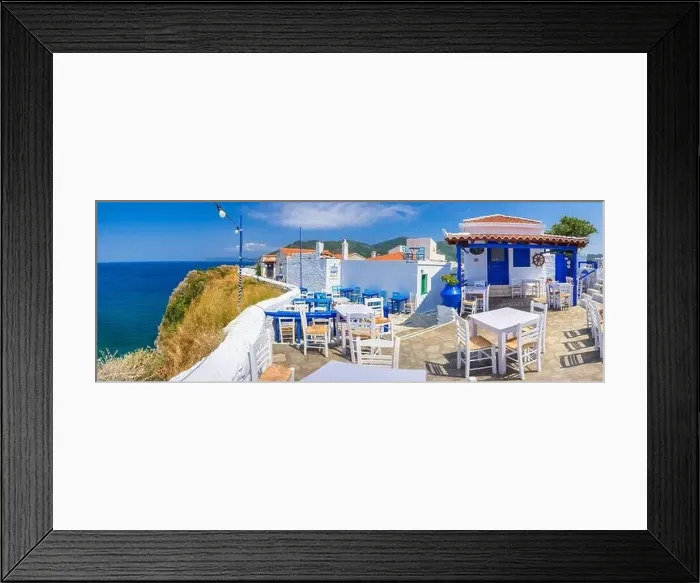 Framed Print : View of town and port at the island Skopelos, northern Sporades, Greece Framed Print : View of town and port at the island Skopelos, northern Sporades, Greece