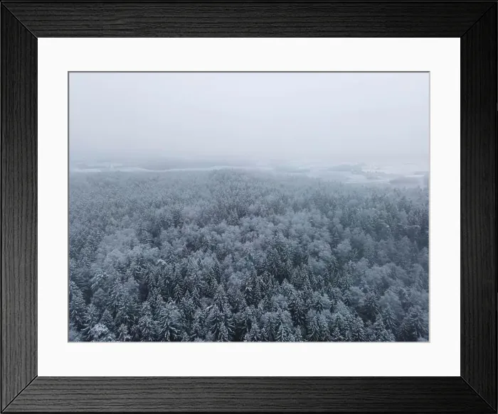 Framed Print : Winter wonderland forest aerial view Framed Print : Winter wonderland forest aerial view