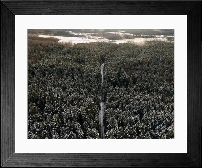Framed Print : Spruce forest top down birds eye view. Winter landscape from above. Drone shot of snow covered tree Framed Print : Spruce forest top down birds eye view. Winter landscape from above. Drone shot of snow covered tree
