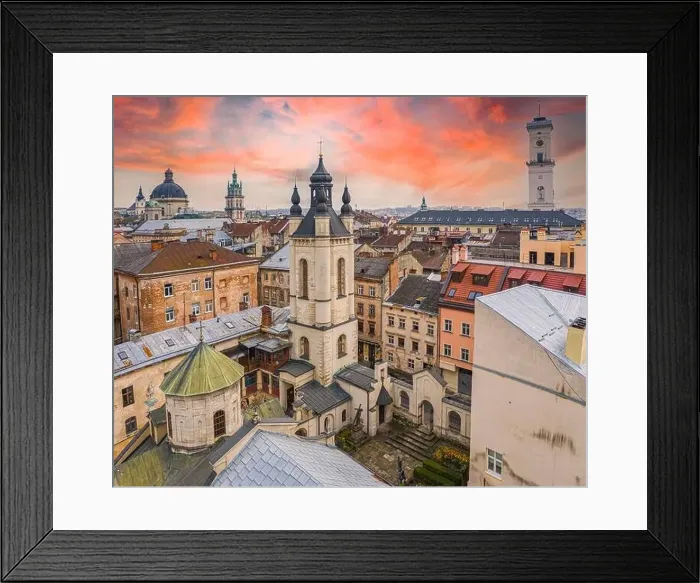Framed Print : Lviv, Ukraine - April 17, 2020: View on Armenian Cathedral of the Assumption of Mary from drone Framed Print : Lviv, Ukraine - April 17, 2020: View on Armenian Cathedral of the Assumption of Mary from drone