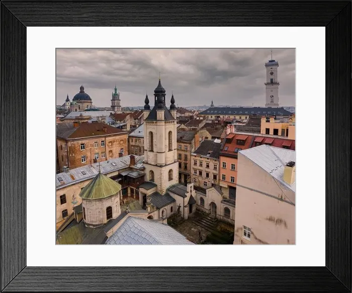 Framed Print : Lviv, Ukraine - April 17, 2020: View on Armenian Cathedral of the Assumption of Mary from drone Framed Print : Lviv, Ukraine - April 17, 2020: View on Armenian Cathedral of the Assumption of Mary from drone