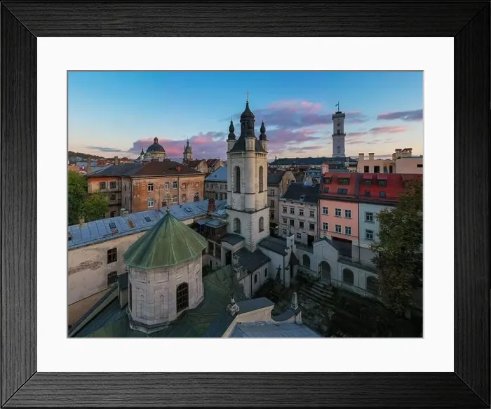 Framed Print : Lviv, Ukraine - April 17, 2020: View on Armenian Cathedral of the Assumption of Mary from drone Framed Print : Lviv, Ukraine - April 17, 2020: View on Armenian Cathedral of the Assumption of Mary from drone