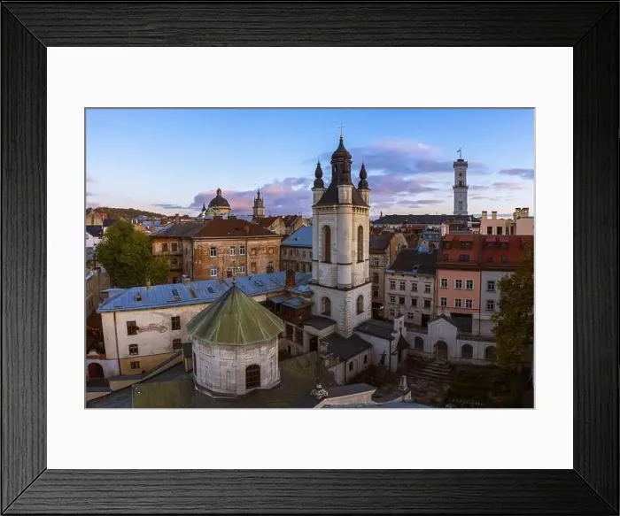Framed Print : Lviv, Ukraine - April 17, 2020: View on Armenian Cathedral of the Assumption of Mary from drone Framed Print : Lviv, Ukraine - April 17, 2020: View on Armenian Cathedral of the Assumption of Mary from drone