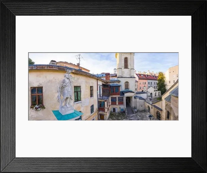 Framed Print : Lviv, Ukraine - April 17, 2020: View on Armenian Cathedral of the Assumption of Mary from drone Framed Print : Lviv, Ukraine - April 17, 2020: View on Armenian Cathedral of the Assumption of Mary from drone