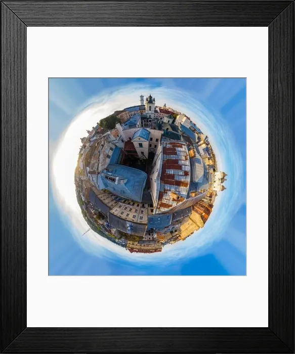Framed Print : Miniature planet of Lviv. 360 degree view. View on Armenian Cathedral of the Assumption of Mary from drone Framed Print : Miniature planet of Lviv. 360 degree view. View on Armenian Cathedral of the Assumption of Mary from drone