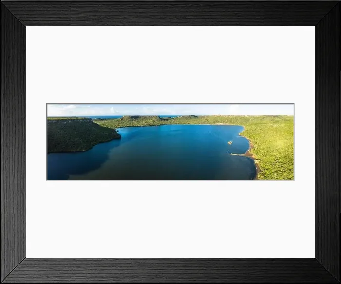 Framed Print : Aerial view above scenery of Curacao, Caribbean with ocean, coast, hills, lake Framed Print : Aerial view above scenery of Curacao, Caribbean with ocean, coast, hills, lake