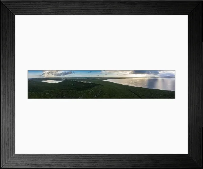 Framed Print : Aerial view above scenery of Curacao, Caribbean with ocean, coast, hills, lake Framed Print : Aerial view above scenery of Curacao, Caribbean with ocean, coast, hills, lake