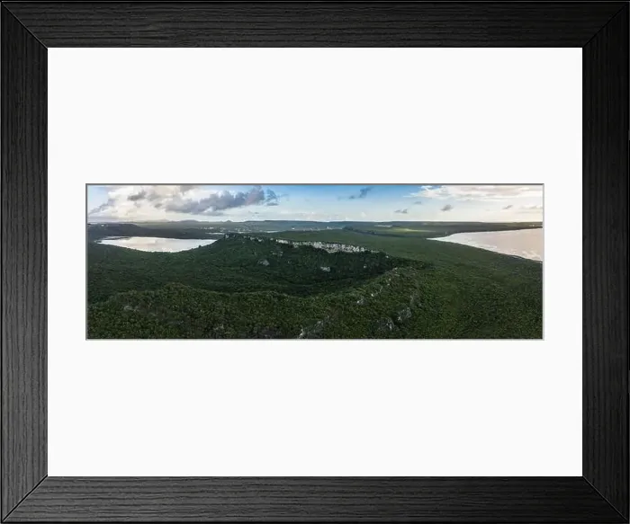 Framed Print : Aerial view above scenery of Curacao, Caribbean with ocean, coast, hills, lake Framed Print : Aerial view above scenery of Curacao, Caribbean with ocean, coast, hills, lake