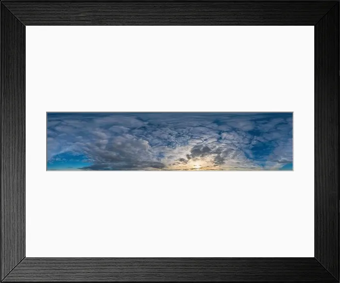 Framed Print : Blue evening sky Seamless spherical equirectangular panorama 360-degree view with beautiful Stratocumulus clouds Framed Print : Blue evening sky Seamless spherical equirectangular panorama 360-degree view with beautiful Stratocumulus clouds