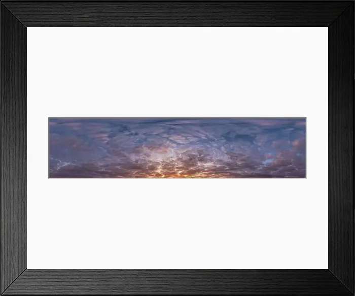 Framed Print : Golden sunset sky panorama Seamless spherical equirectangular 360-degree view with beautiful Stratocumulus clouds