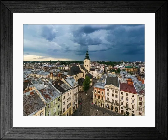 Framed Print : Lviv, Ukraine - August 25, 2020: View on Latin Cathedral in Lviv, Ukraine from drone Framed Print : Lviv, Ukraine - August 25, 2020: View on Latin Cathedral in Lviv, Ukraine from drone
