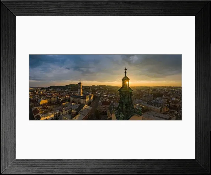 Framed Print : Lviv, Ukraine - August 24, 2020: Aerial view on City Hall and Latin Cathedral in Lviv, Ukraine from drone Framed Print : Lviv, Ukraine - August 24, 2020: Aerial view on City Hall and Latin Cathedral in Lviv, Ukraine from drone