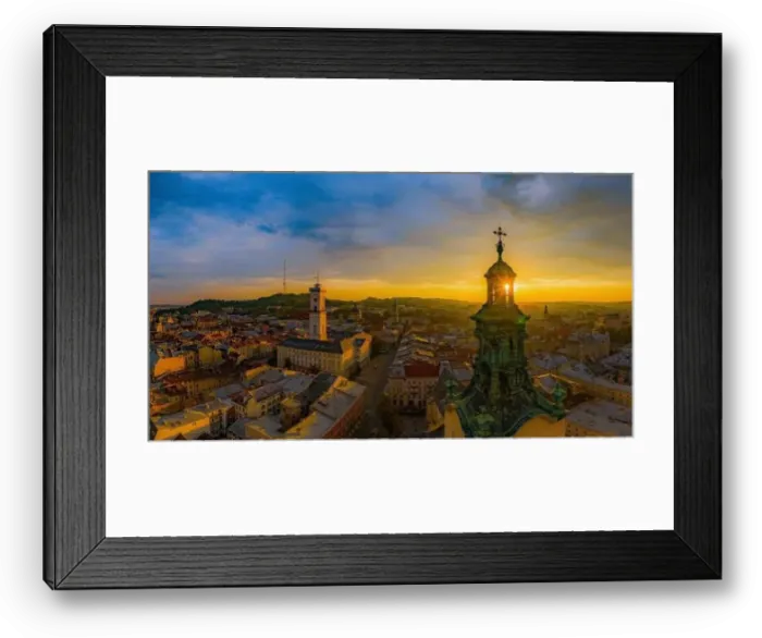 Framed Print : Lviv, Ukraine - August 24, 2020: Aerial view on City Hall and Latin Cathedral in Lviv, Ukraine from drone Framed Print : Lviv, Ukraine - August 24, 2020: Aerial view on City Hall and Latin Cathedral in Lviv, Ukraine from drone