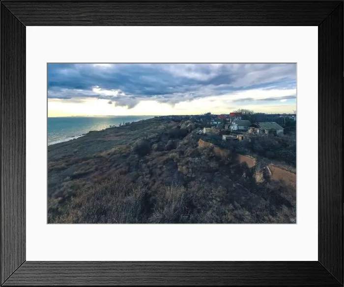 Framed Print : Panorama of a landslide of the Black Sea coast line with destroyed houses near the village of Fontanka of Odessa Ukraine Framed Print : Panorama of a landslide of the Black Sea coast line with destroyed houses near the village of Fontanka of Odessa Ukraine
