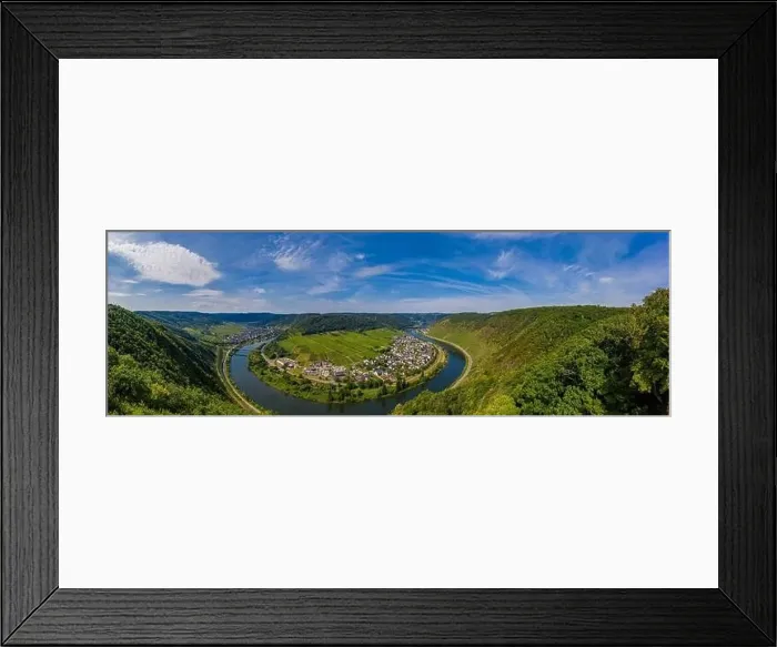Framed Print : Panoramic view of the loop of the Moselle near Bruttig near Cochem, Germany Framed Print : Panoramic view of the loop of the Moselle near Bruttig near Cochem, Germany