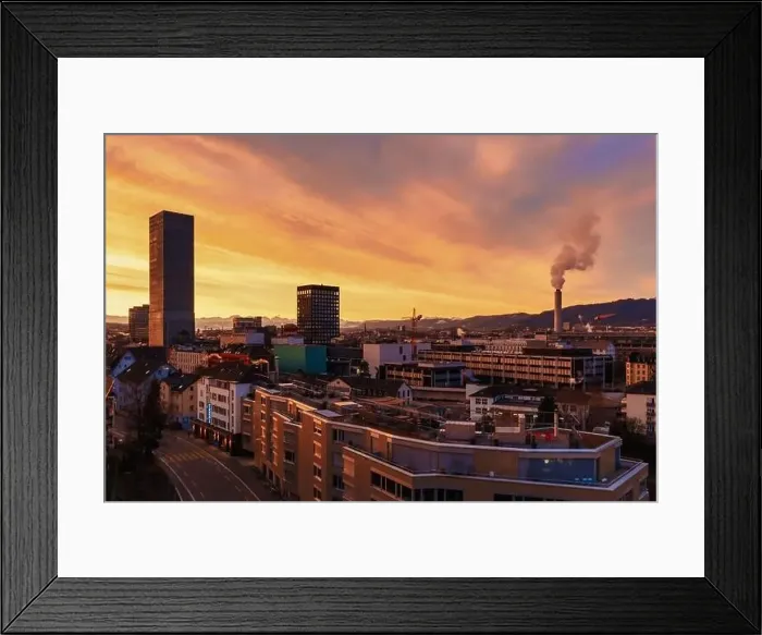 Framed Print : Golden Hour over the city of Zurich, Switzerland Framed Print : Golden Hour over the city of Zurich, Switzerland