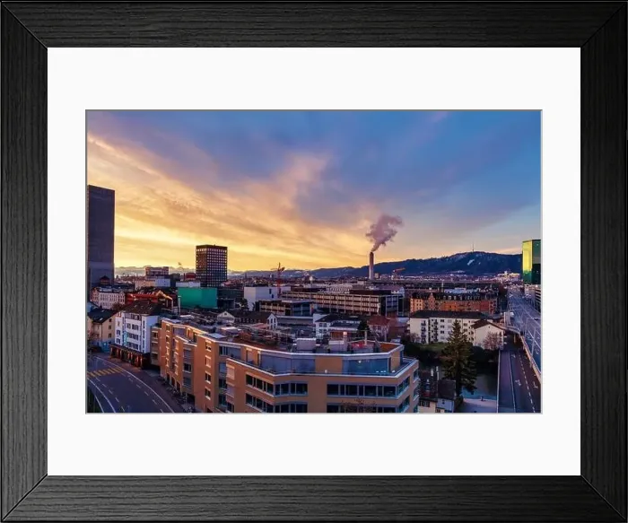Framed Print : Golden Hour over the city of Zurich, Switzerland Framed Print : Golden Hour over the city of Zurich, Switzerland