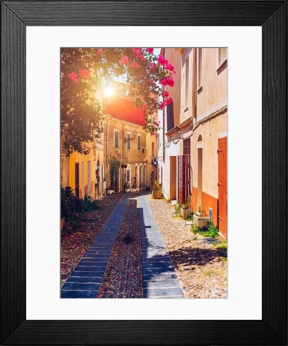 Framed Print : Alghero old town, Alghero street view on a beautiful day Framed Print : Alghero old town, Alghero street view on a beautiful day