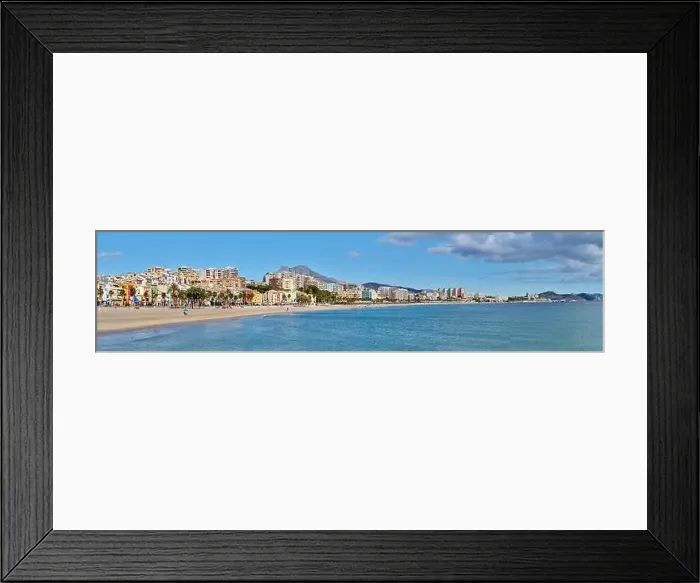 Framed Print : Panoramic drone view sandy coastline of La Vila Joiosa Villajoyosa touristic resort townscape horizontal image