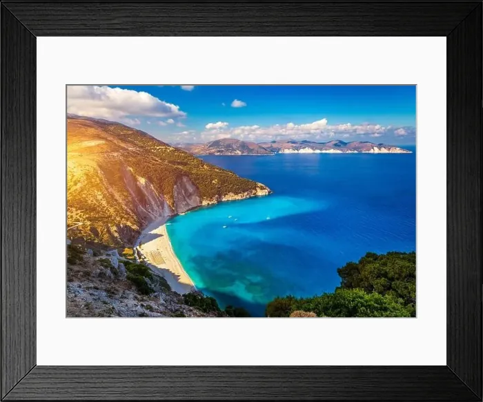 Framed Print : Famous Myrtos beach from overlook Framed Print : Famous Myrtos beach from overlook