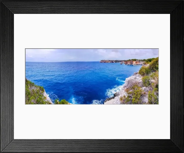 Framed Print : Panorama cliffs and landscape of the bay of Cala Santanyí in Mallorca, Spain Framed Print : Panorama cliffs and landscape of the bay of Cala Santanyí in Mallorca, Spain