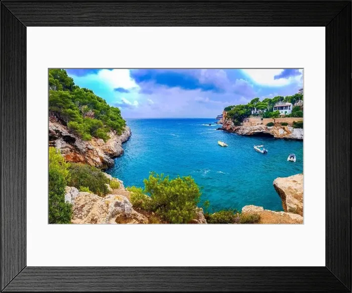 Framed Print : Panorama cliffs and landscape of the bay of Cala Santanyí in Mallorca, Spain Framed Print : Panorama cliffs and landscape of the bay of Cala Santanyí in Mallorca, Spain