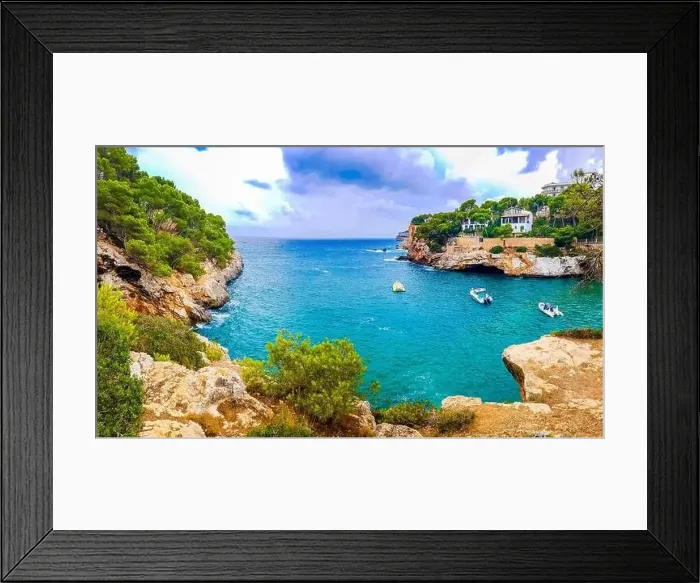 Framed Print : Panorama cliffs and landscape of the bay of Cala Santanyí in Mallorca, Spain Framed Print : Panorama cliffs and landscape of the bay of Cala Santanyí in Mallorca, Spain
