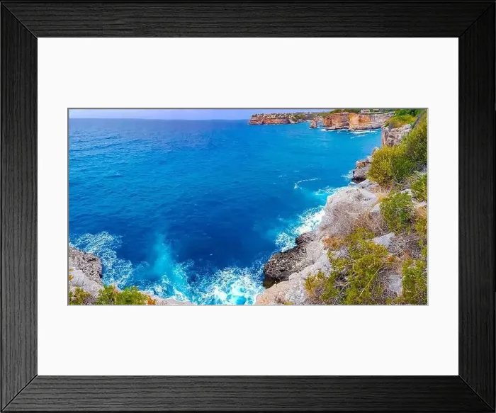 Framed Print : Panorama cliffs and landscape of the bay of Cala Santanyí in Mallorca, Spain Framed Print : Panorama cliffs and landscape of the bay of Cala Santanyí in Mallorca, Spain