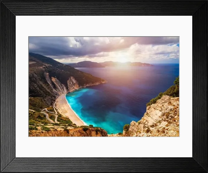 Framed Print : Famous Myrtos beach from overlook Framed Print : Famous Myrtos beach from overlook