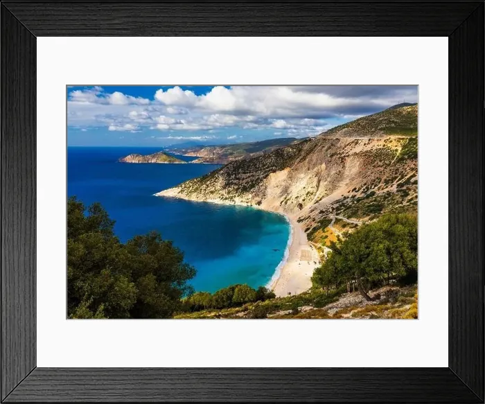 Framed Print : Famous Myrtos beach from overlook Framed Print : Famous Myrtos beach from overlook
