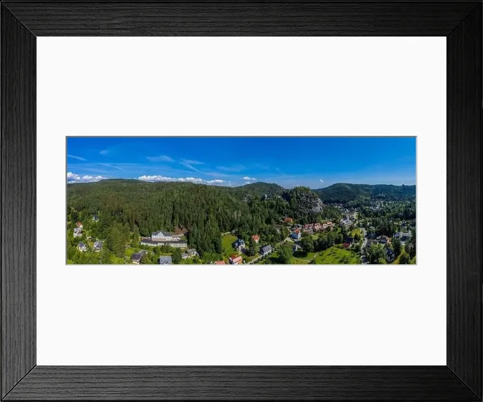 Framed Print : Panoramic view of Mount Oybin and the ruins of the monastery church and the castle, Germany. Drone photography Framed Print : Panoramic view of Mount Oybin and the ruins of the monastery church and the castle, Germany. Drone photography