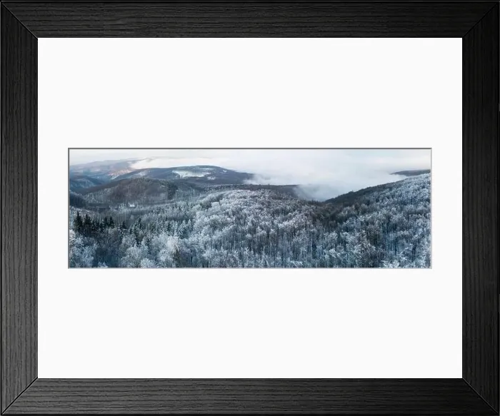 Framed Print : Panoramic view of winter forest from above with clouds on the horizon, Little Carpathians, Slovakia Framed Print : Panoramic view of winter forest from above with clouds on the horizon, Little Carpathians, Slovakia