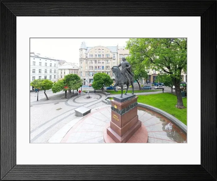 Framed Print : Lviv, Ukraine - May 28, 2020: Aerial view on Monument to King Danylo Halytskyi in Lviv, Ukraine from drone Framed Print : Lviv, Ukraine - May 28, 2020: Aerial view on Monument to King Danylo Halytskyi in Lviv, Ukraine from drone