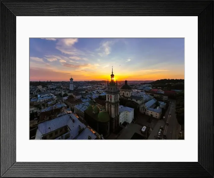 Framed Print : Lviv, Ukraine - 2020: Aerial view on Dominican Church and Dormition Church in Lviv, Ukraine from drone Framed Print : Lviv, Ukraine - 2020: Aerial view on Dominican Church and Dormition Church in Lviv, Ukraine from drone