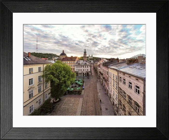 Framed Print : Lviv, Ukraine - 2020: Aerial view on Market square Framed Print : Lviv, Ukraine - 2020: Aerial view on Market square