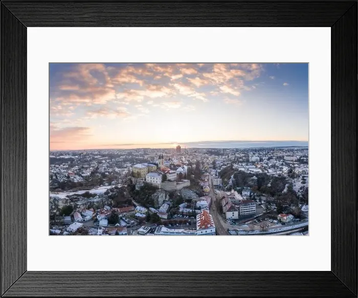 Framed Print : Aerial view of Castle in Veszprem in winter