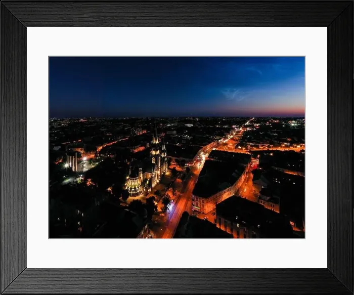 Framed Print : Aerial veiw on Elizabeth church in Lviv, Ukraine from drone at night Framed Print : Aerial veiw on Elizabeth church in Lviv, Ukraine from drone at night