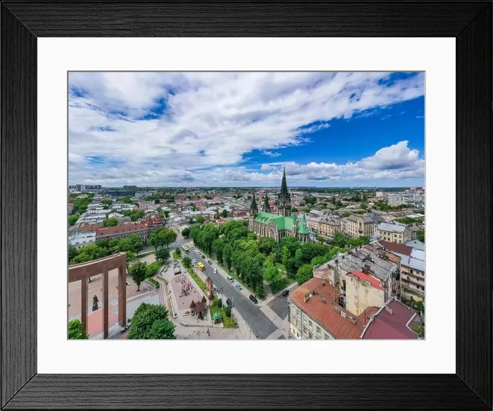 Framed Print : Aerial veiw on Elizabeth church in Lviv, Ukraine from drone Framed Print : Aerial veiw on Elizabeth church in Lviv, Ukraine from drone
