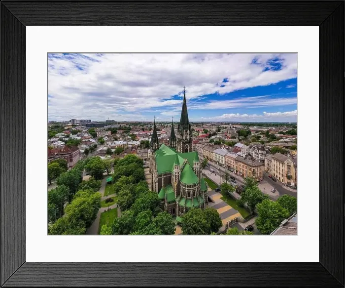 Framed Print : Aerial veiw on Elizabeth church in Lviv, Ukraine from drone Framed Print : Aerial veiw on Elizabeth church in Lviv, Ukraine from drone