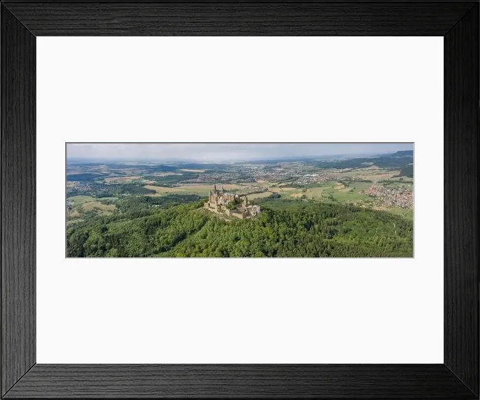 Framed Print : Panoramic aerial view of Hohenzollern hill with castle at summer noon near Stuttgart in Germany Framed Print : Panoramic aerial view of Hohenzollern hill with castle at summer noon near Stuttgart in Germany