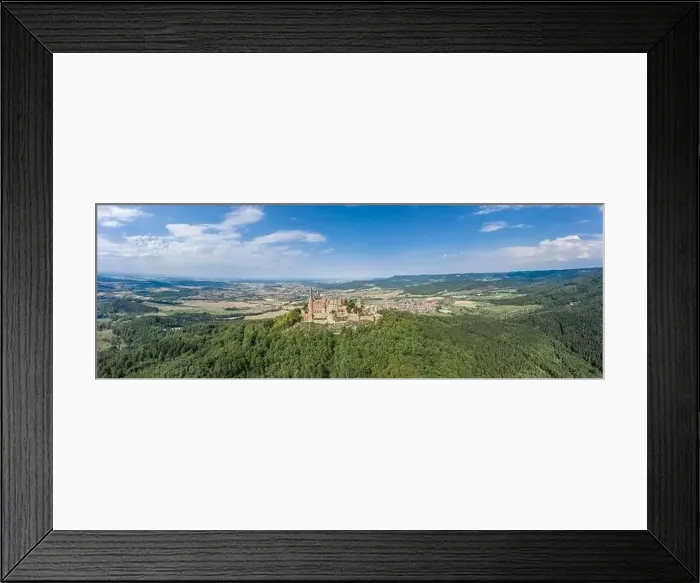 Framed Print : Panorama aerial view of Hohenzollern hill with castle at summer noon near Stuttgart in Germany Framed Print : Panorama aerial view of Hohenzollern hill with castle at summer noon near Stuttgart in Germany