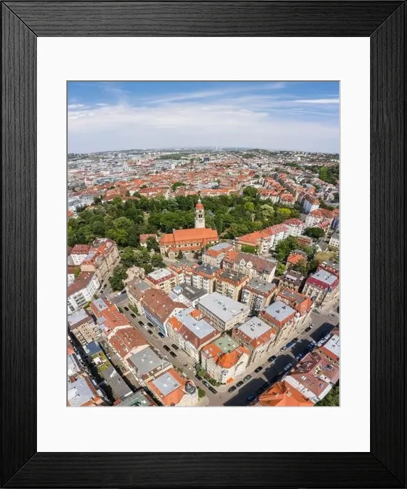 Framed Print : Aerial drone shot of Stuttgart suburb at summer noon Framed Print : Aerial drone shot of Stuttgart suburb at summer noon