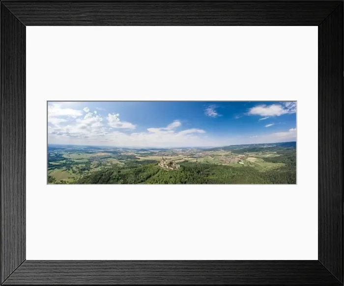 Framed Print : Panoramic aerial view of Hohenzollern hill with castle at summer noon near Stuttgart in Germany Framed Print : Panoramic aerial view of Hohenzollern hill with castle at summer noon near Stuttgart in Germany
